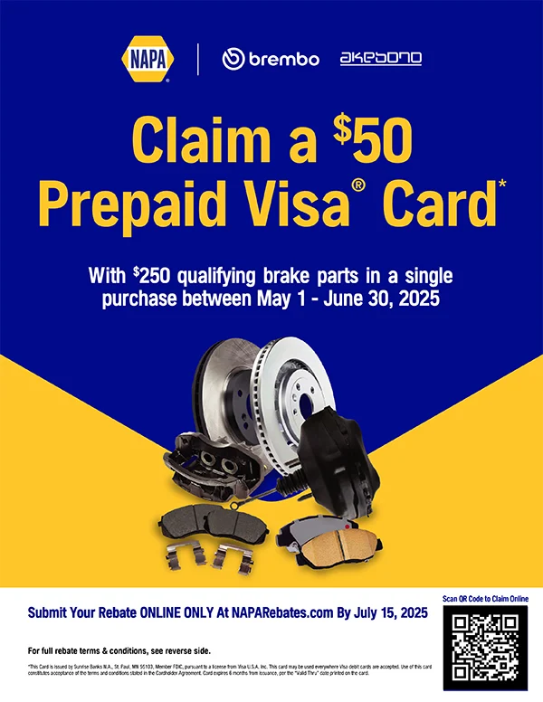 NAPA brake parts rebate offer with prepaid card.