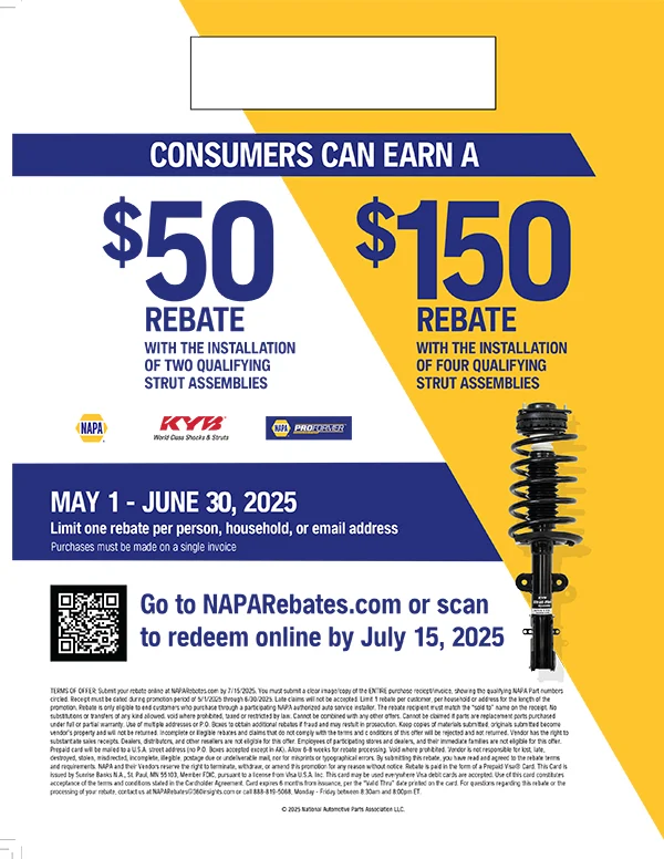 NAPA brake parts rebate offer with prepaid card.